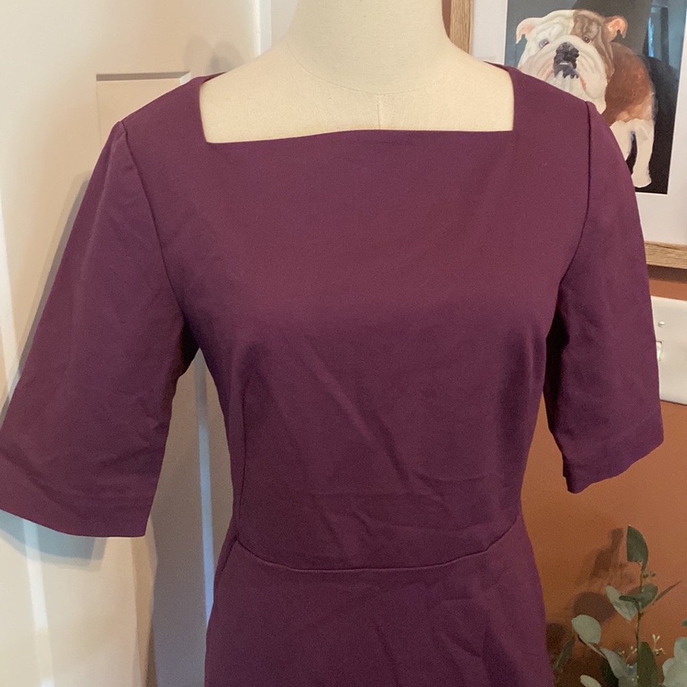 Kate Spade Saturday Slash pocket shift eggplant 1/2 sleeve darted 8 square dress - Picture 2 of 15